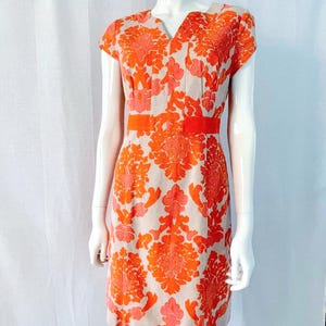 Orange Summer Garden Party Dress, Vintage Style Wedding Guest Dress, Boden Floral Brocade Dress Size UK 12