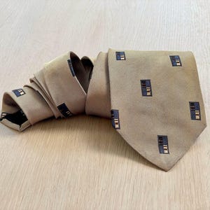 Vintage Hugo Boss Silk Tie, Tan Necktie with Geometric Pattern – Made in Italy – Designer Menswear Gift