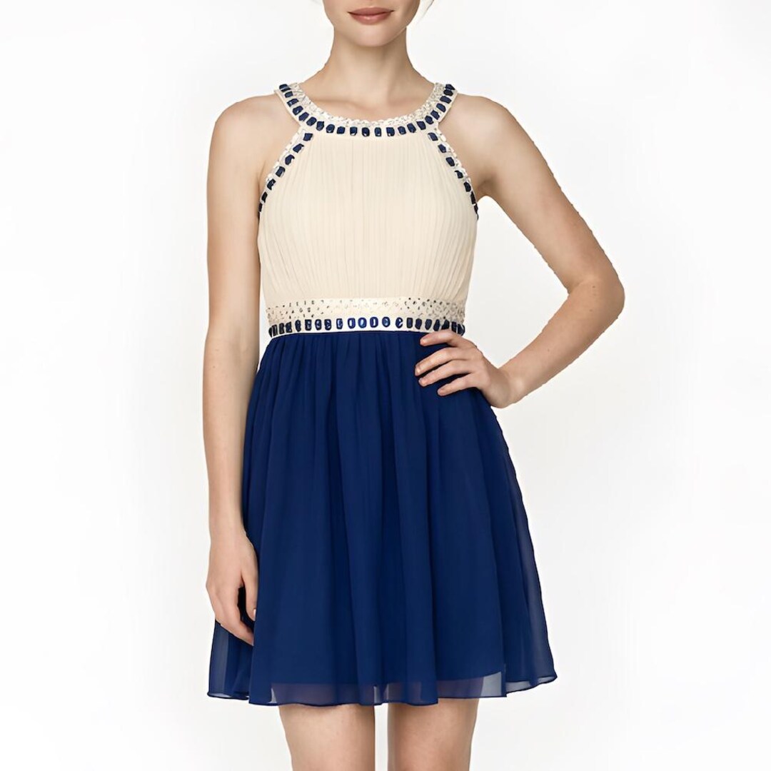 milano birthday dress Chiara Forthi Cocktail Dress: Navy Chiffon Pleated Party Dress, Size S boxing-day-us Berry Wallis Petite Asymmetric Color:Midnight Grey or even a fun