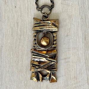 Pentti Sarpaneva Bronze Necklace &quot;Kelo&quot;, Brutalist Finnish Jewelry, Vintage Scandinavian Design Pendant, Mid Century Modern Jewelry