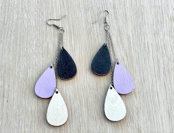 Rain Drop Earrings, Colorful Wooden Earrings By U… - image 1