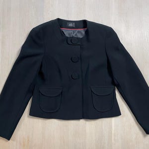 Vintage Black Cropped Blazer Jacket, Danish Kello Tailored Suit Jacket, Classic Office Wear, Minimalist Retro Outerwear, 90s Style Size 12
