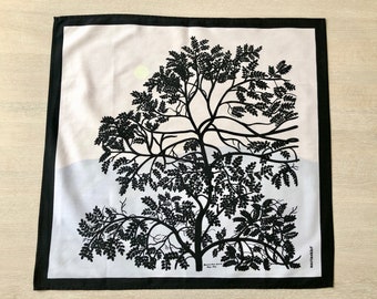 Marimekko Vintage Cotton Scarf: Black & White Tree Landscape, Finnish Design