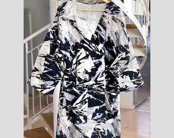 Quilted Jacket, Handmade Vintage Abstract Print Jacket, Black White Statement Coat, Artistic Retro Outerwear, Unique Design Jacket, Size L