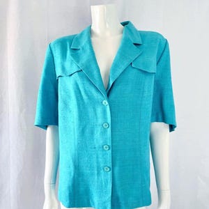 Blazer vintage de seda turquesa: chaqueta de diseñador finlandés de los años 80, talla L