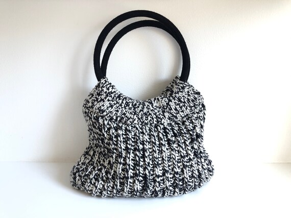 MARIMEKKO Handbag, Black and White Knitted Handbag