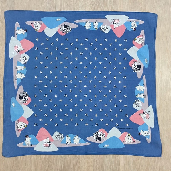 Bandana vintage Moomin, écharpe en coton bleu, écharpe Kawaii avec Moominroll, Snorkmaiden, Moominpappa, Moominmamma, Hattifatteners