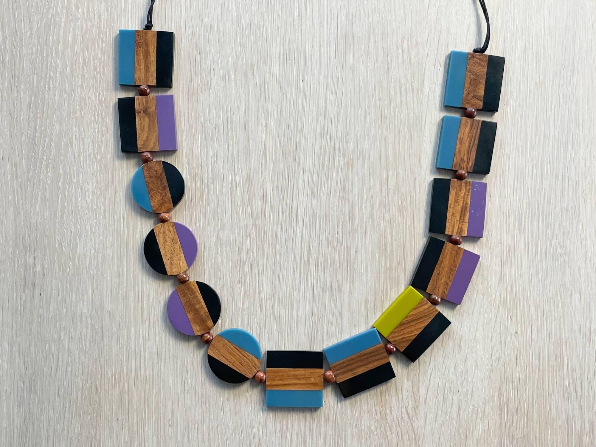 Marimekko Statement Necklace: Wood Resin Colorblock Geometric 