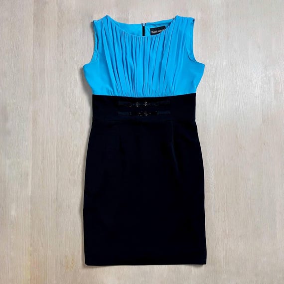 blue black colorblock dress Vintage Blue and Black Helga Saks Fifth Avenue Color Block Wool Dress