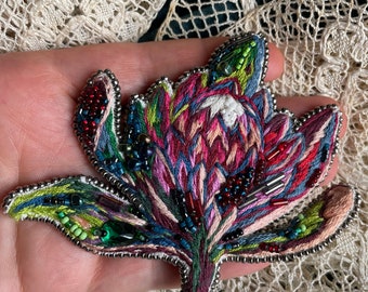 Unique hand embroidered brooch