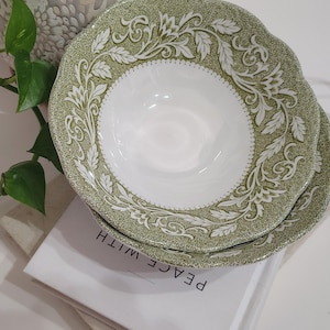 Vintage J & G Meakin Renaissance 20 cm serveringsskål | Sterling England | Grön Transferware