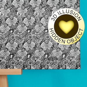 The Heart in Orchids - 3D Stereogram Optical Illusion Giclée Print on Canvas