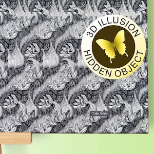 Butterfly in Love – 3D Stereogram Optical Illusion Giclée Print on Canvas