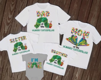 Camiseta familiar a juego de oruga hambrienta PNG, camisetas de cumpleaños familiares, soy una camiseta, mamá de la oruga hambrienta JPG, 1er cumpleaños del bebé