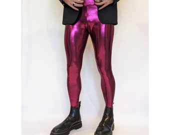 Mr. Mysterioso Leggings Fuchsia on Black (Mens Leggings, Festival Pants, Spandex)