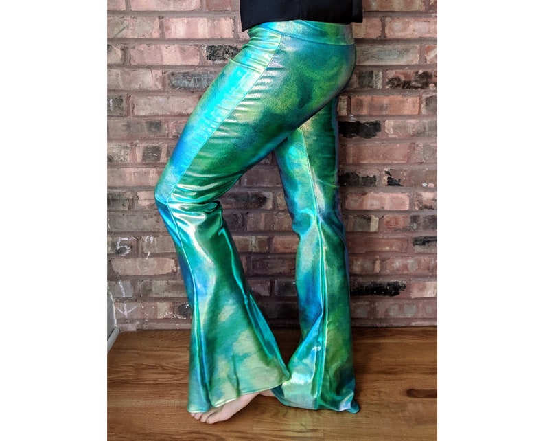 BlueGreenRainbow Flared Leggings, Festival Pants, Bell Bottoms TieDyeFor