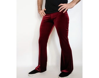 Velvet Overground: Wine (Flared Leggings, Festival Pants, Stretch Velvet, Unisex, Hippie, Bohemian, Club)