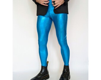 Mr. Sparkle Leggings Turquoise (Mens Leggings, Festival Pants, Spandex)