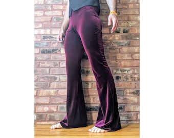 Velvet Overground: Burgundy (Flared Leggings, Festival Pants, Stretch Velvet, Unisex, Hippie, Bohemian, Club)