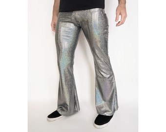 Diamond Legs: Silver Hologram (Flared Leggings, Festival Pants, Mystique Spandex)