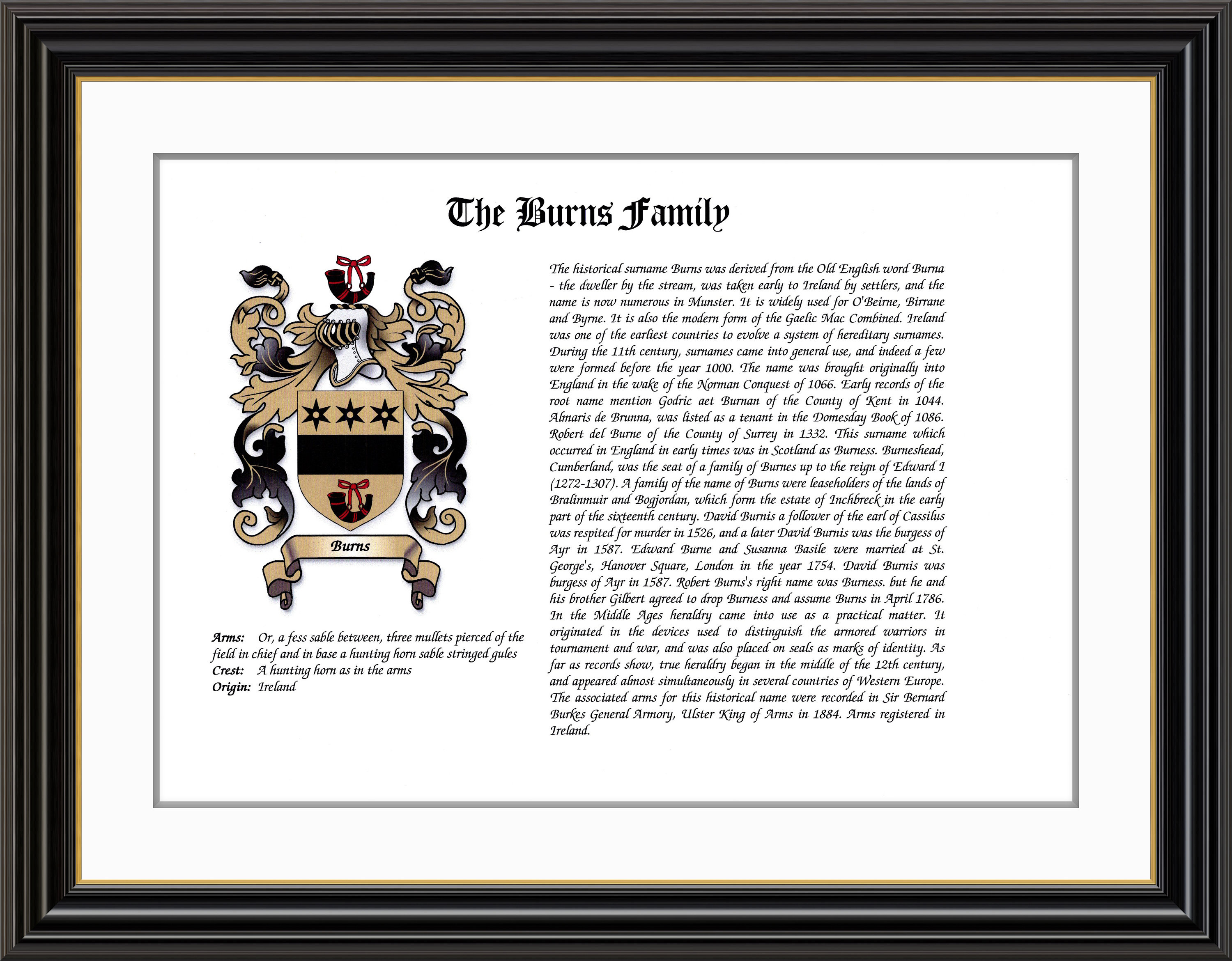 Burns Family Coat of Arms and Family History Print - Etsy