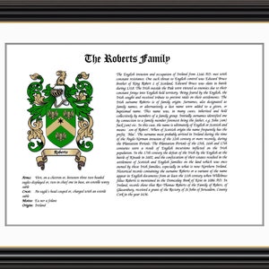 Roberts Family Coat of Arms and Family History Print
