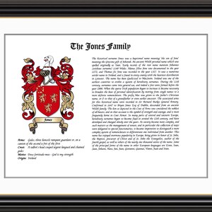 Jones Family Coat of Arms and Family History Print