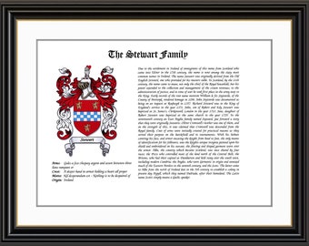 Escudo de armas de la familia Stewart e impresión de historia familiar