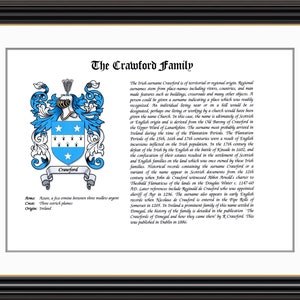 Crawford Family Coat of Arms and Family History Print