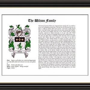 Wilson Family Coat of Arms and Family History Print