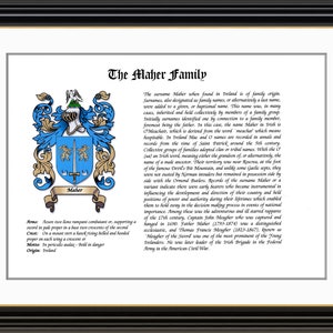 Maher Family Coat of Arms and Family History Print