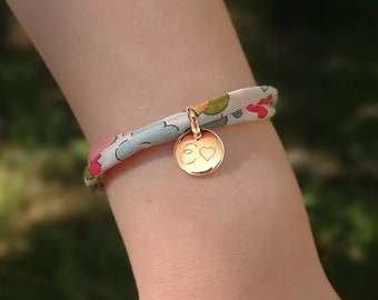 Bracelet personnalisé liberty pour enfant fille ou ado médaille gravée avec initiales en plaqué or 10mm Cadeau pour femme ou fille