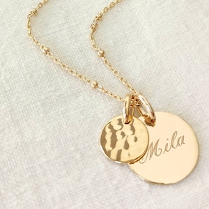 Custom gold plated necklace 18 ct double medal with engraving unique Christmas or birthday gift for women