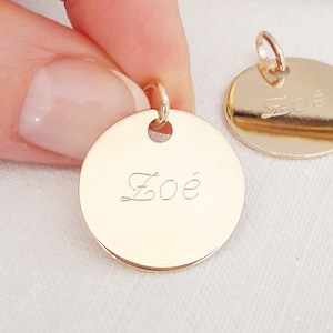 Colgante medallón personalizado dibujo grabado, escrito niño - baño oro 20mm, joyería personalizada, regalo único, regalo de Navidad personalizado