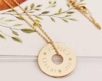 Collier personnalisé plaqué or 18 carats médaillon cible prénom gravé cadeau unique pour femme anniversaire Saint Valentin mariage