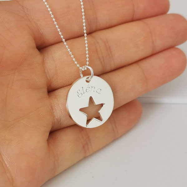 Collier personnalisé avec gravure en argent Médaille étoile cadeau de Noël anniversaire fille ado femme