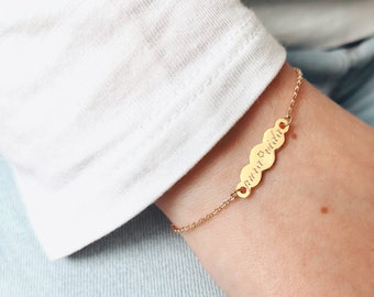 Bracelet personnalisé plaqué or pour enfant en forme de nuage avec prénom gravé cadeau de Noël d'anniversaire naissance ou baptême