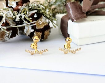 Boucles d'oreilles plaqué or dessous de lobe cadeau femme Noël Anniversaire