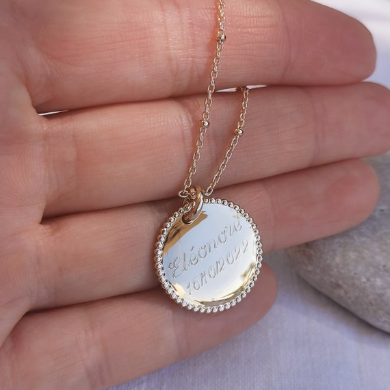 Personalized 14K Gold Over Silver 20mm Monogram Round Pendant Necklace