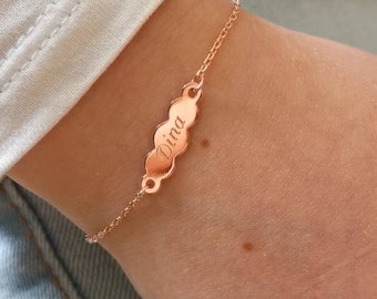 Bracelet personnalisé plaqué or rose pour enfant en forme de nuage prénom gravé cadeau de Noël d'anniversaire ou de baptême