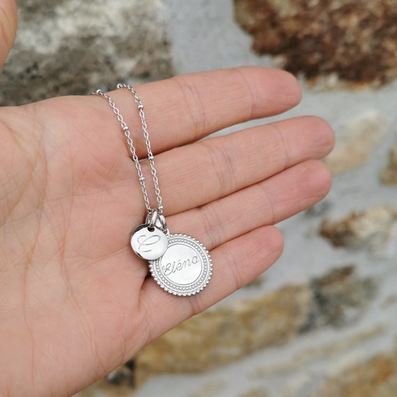 Necklace For Him Double Circle Personalized Name Necklace (Silver