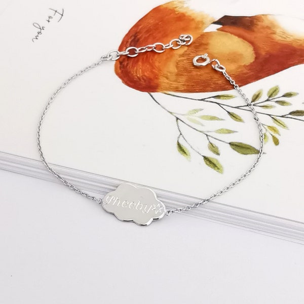 Bracelet personnalisé argent 925 pour enfant ado fille Nuage avec prénom gravé Cadeau unique  d'anniversaire de naissance de baptême