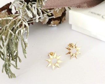 Gold plated sun earrings gift Christmas woman