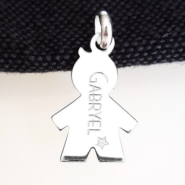 Pendentif personnalisé argent en forme de garçon prénom gravé Cadeau pour femme Noël naissance ou anniversaire