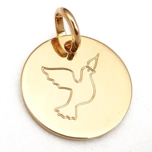 Personalized gold-plated baptism medal with Dove engraving, baptism or first communion gift for boy or girl