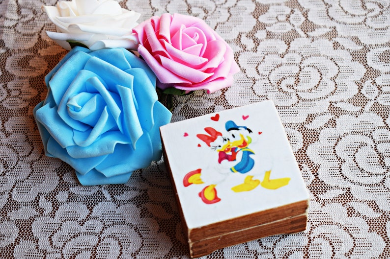 mini wooden box wedding gift box engagement ring holder Disney wedding inspired Daisy and Donald ring box ring bearer box proposal box