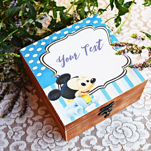 Disney Mickey baby shower box, Mickey mouse nursery gift, Disney party wooden gift box, Birthday decor, custom keepsake memory baby gift box