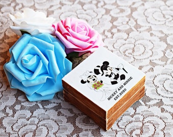 Mickey and Minnie ring box, Disney wedding proposal box, engagement ring holder, ring bearer box, mini wooden box, wedding gift for couples