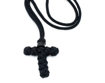 Black Woven Orthodox Cross Necklace Brojanica Komboskini Orthodox Jewelry, Christian Gifts, Rosary, Christian Jewelry, Orthodox Gifts
