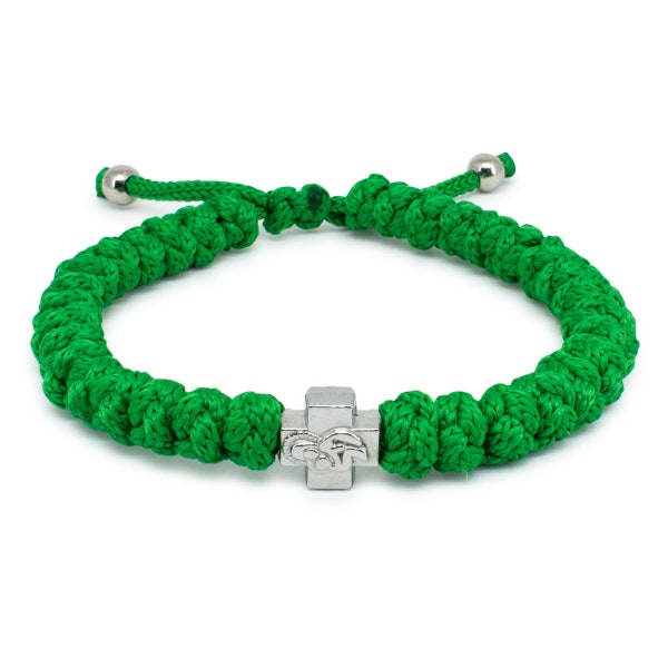 Bracelet de corde de prière orthodoxe vert réglable 33 nœuds Brojanica Komboskini, Cadeaux chrétiens, Bracelet chrétien, Bijoux chrétiens